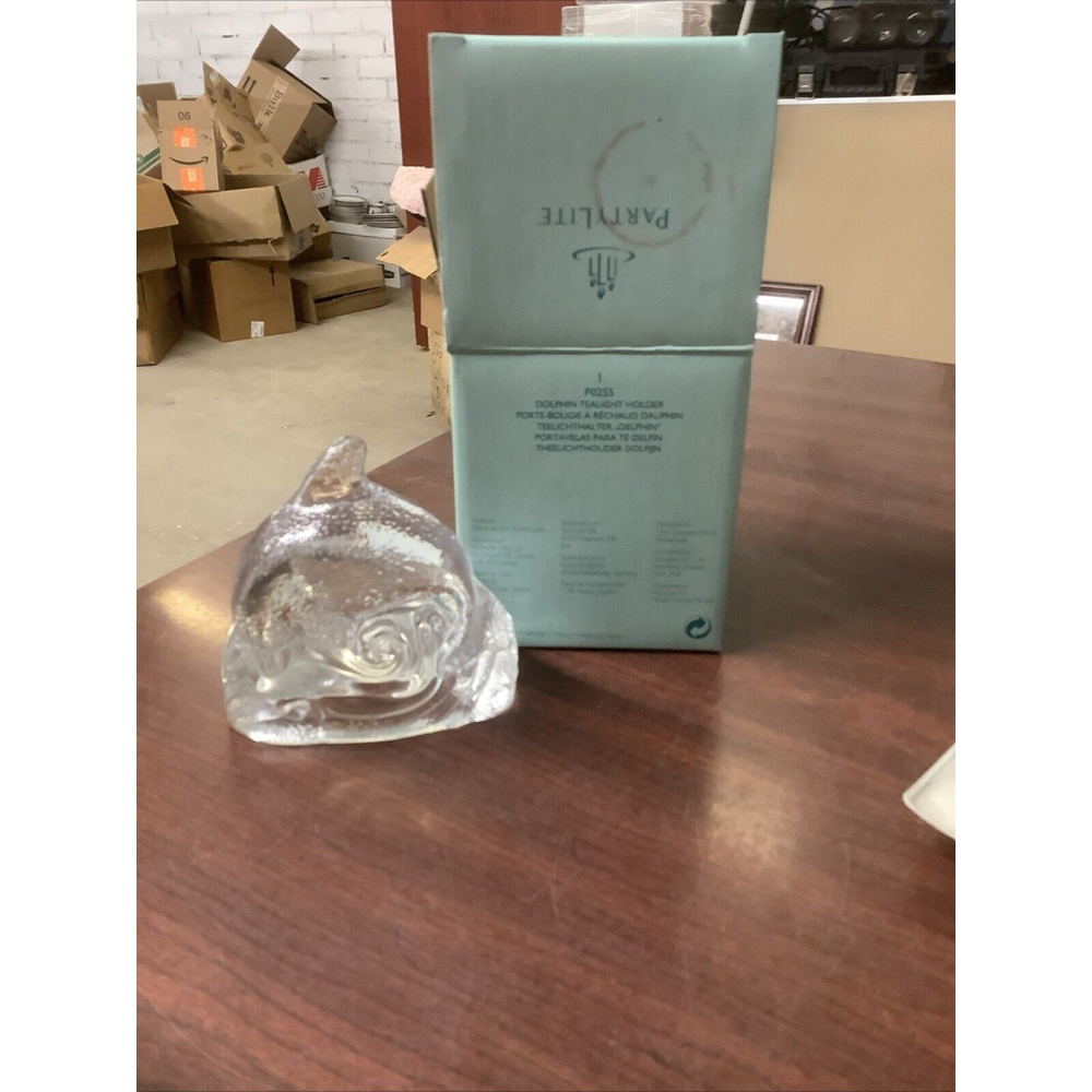 Partylite Tealight Glass Candle Holder Dolphin Ocean Waves